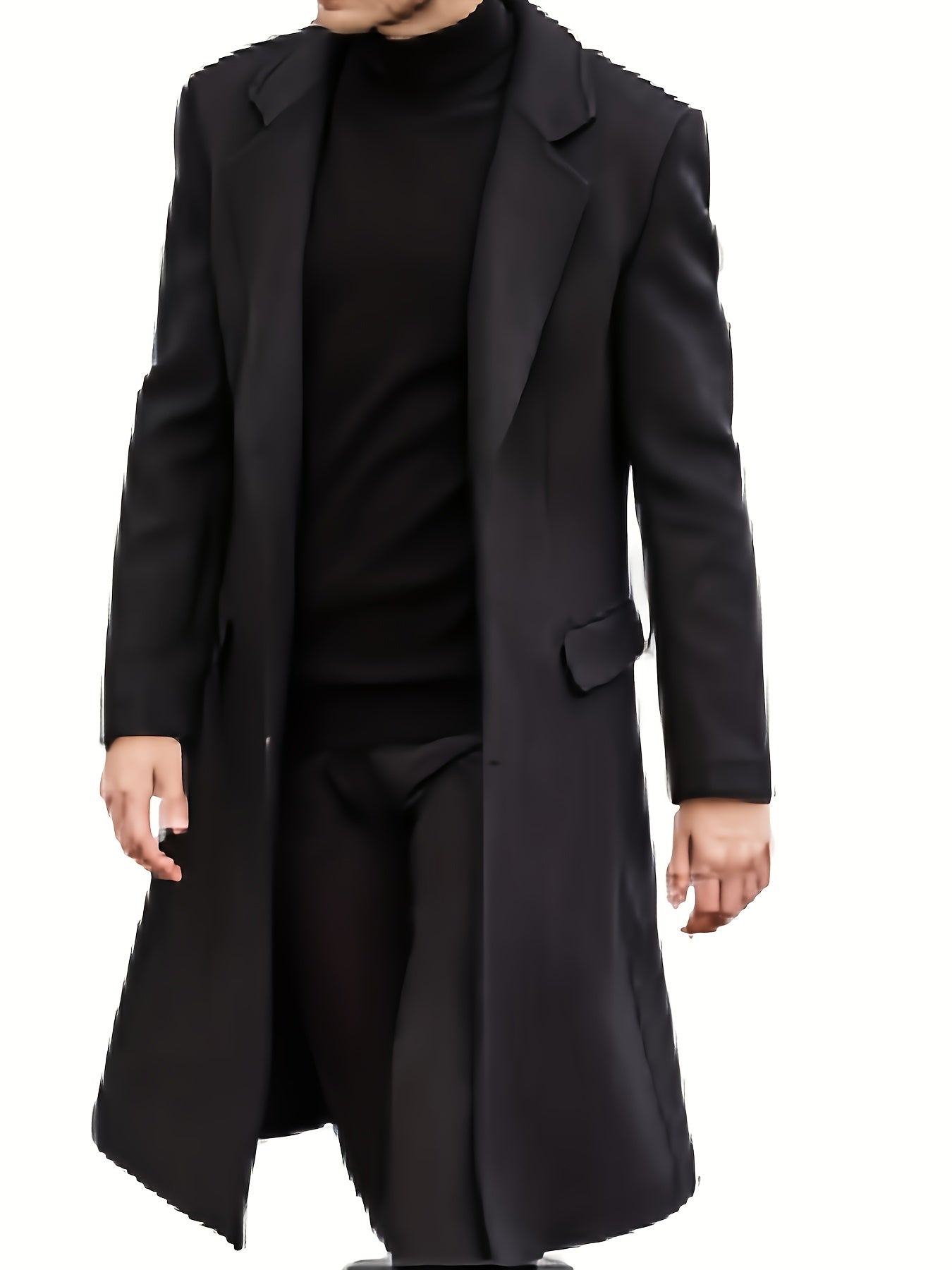 Men's Plus Size Fleece-Lined Trench Coat - Solid Color, Business Casual Style with Lapel Collar for Fall/Winter, PLUS SIZE