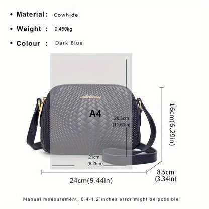 realaiot Genuine Leather Crossbody Bag, Woven Embossed Shoulder Bag, Luxury Zipper Purse For Women