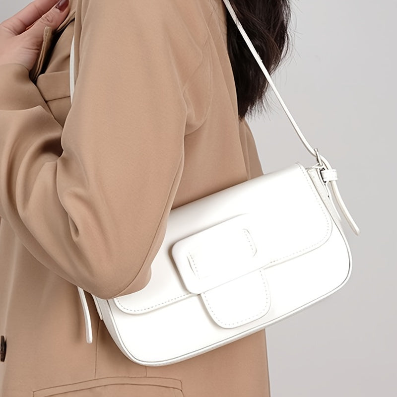 realaiot Minimalist Shoulder Bag, Trendy Solid Color Underarm Bag, Women's Buckle Handbag & Purse