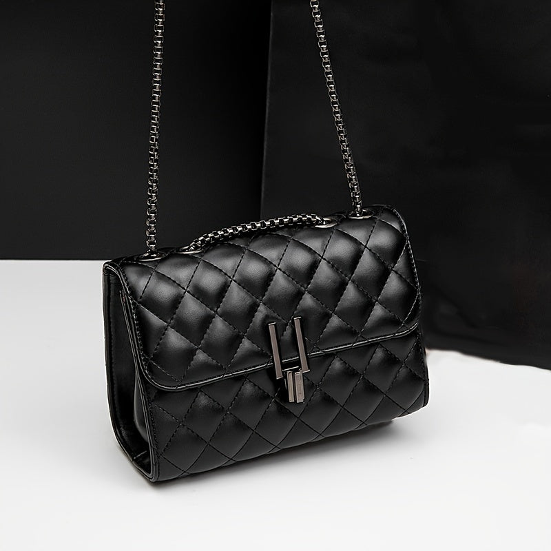 realaiot  Trendy Square Shoulder Bag, Quilted Detail Chain Bag, All-Match Crossbody Bag, Flap Purse