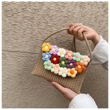 realaiot  Flower Handwoven Crossbody Bag, Cute Colorblock Shoulder Bag, Women's Casual Handbag & Purse