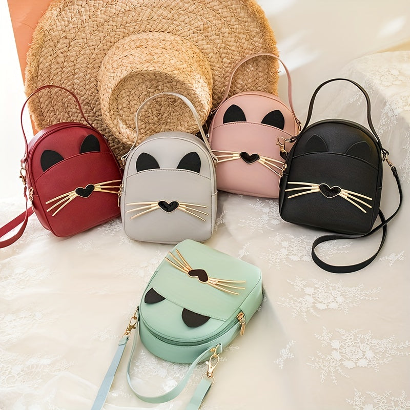 Mini Cute Cat Crossbody Bag, Fashion Convertible Backpack, Women's PU Leather Handbag & Purse