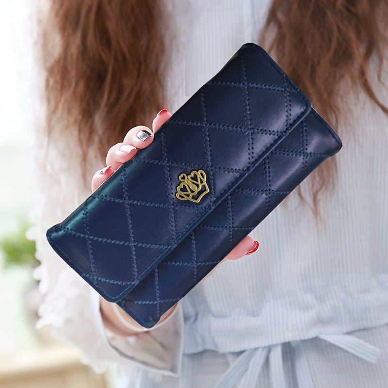 realaiot  Argyle Embroidery Wallet, Women's Folding Long Money Clip, Clutch Bag Classic Small Card Purse