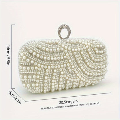 realaiot  Elegant Pearl Rhinestone Clutch, Glitter Dinner Clutch Purse, Classic Banquet Handbag For Wedding Party Prom