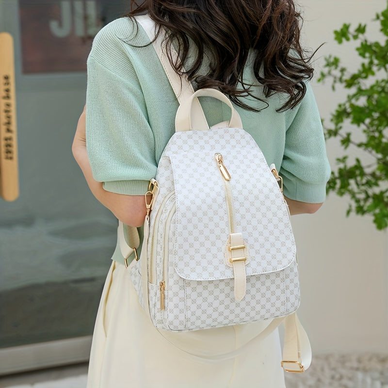 Trendy Geometric Pattern Backpack, Multi-layer Zipper Knapsack, Perfect Daypack For Daily Use