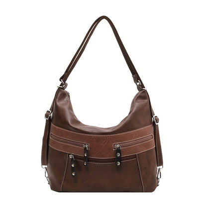 Vintage PU Leather Shoulder Bag, Large Capacity Hobo Bag, Women's Multifunctional Backpack