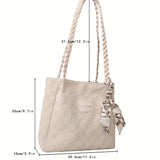 Casual Plaid Pattern Women's Tote Bag, Solid Color All-Match Commuter Handbag With Scarf Decor