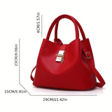 realaiot  Fashion Solid Color Bucket Bag, Women's Buckle Decor Handbag, Soft PU Leather Crossbody Bag