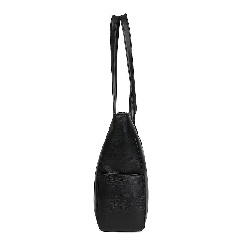 realaiot  Large Capacity Tote Bag, Casual Solid Shoulder Bag Women's Elegant Zipper Handbag