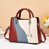 realaiot  Fashion Colorblock Handbag, Women's Elegant Crossbody Bag, Top Handle Satchel Purse With Pendant