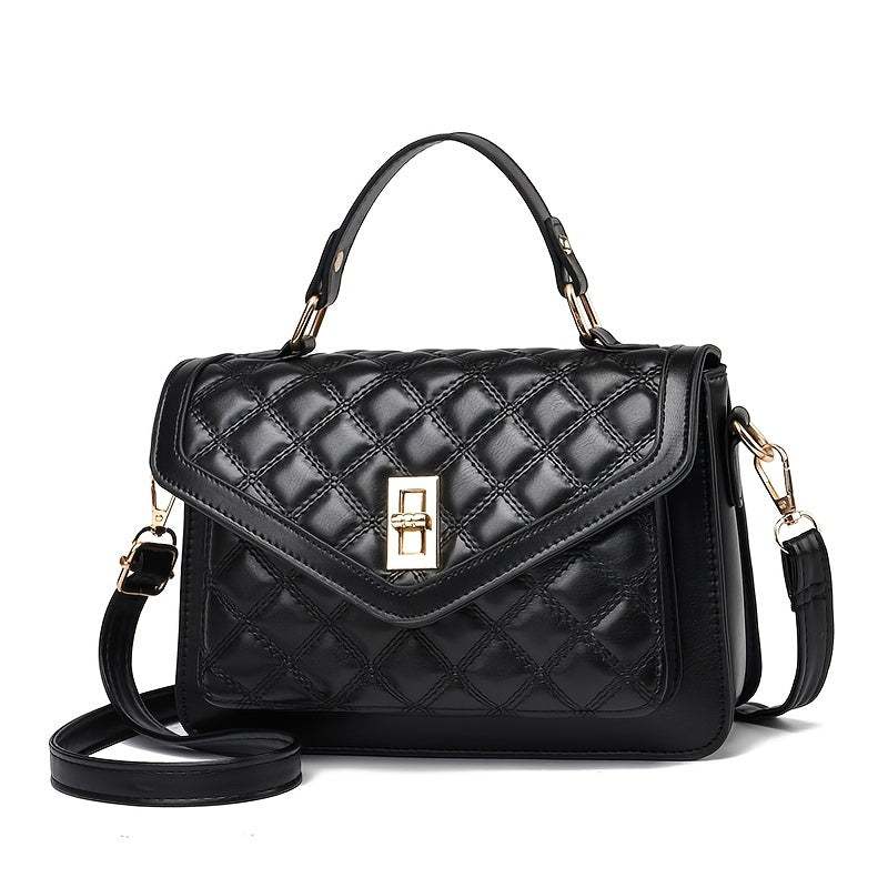 realaiot  Fashion Quilted Crossbody Bag, Trendy Flap Shoulder Bag, Women's Casual Handbag & Purse