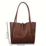 realaiot  All-Match Solid Color Tote Bag, Stylish Women's Shoulder Bag, PU Leather Daily Office Handbag