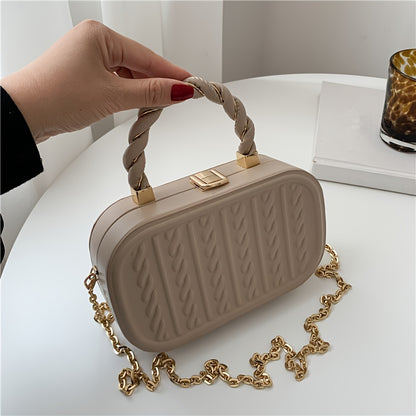 realaiot  Trendy Twist Embossed Mini Crossbody Bag, Solid Color Braided Handle Bag, Perfect Chain Shoulder Bag For Daily Use