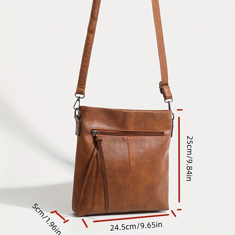 realaiot  Vintage Oil Wax Leather Crossbody Bag, Small Square Shoulder Bag, Casual Business Work Office Bag