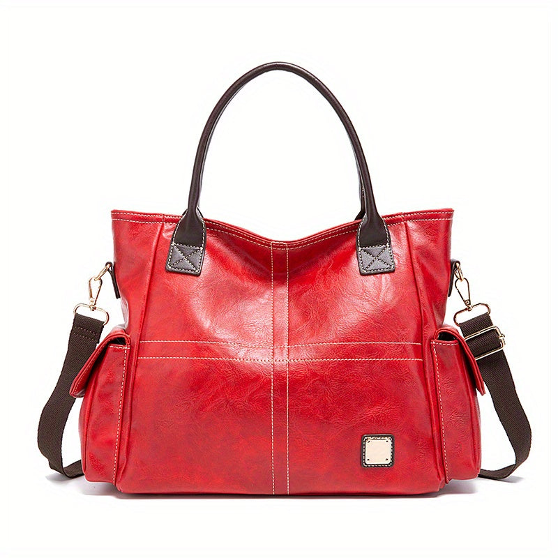 realaiot  Vintage Top Handle Satchel Bag, Retro Large Capacity Hobo Tote Bag, Casual Handbag & Shoulder Purse