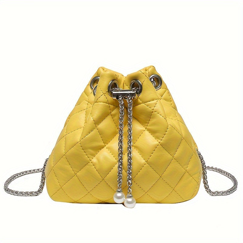 realaiot  Fashion Solid Color Crossbody Bag, PU Leather Bucket Bag Shoulder Bag, Women's Simple Casual Handbag & Purse