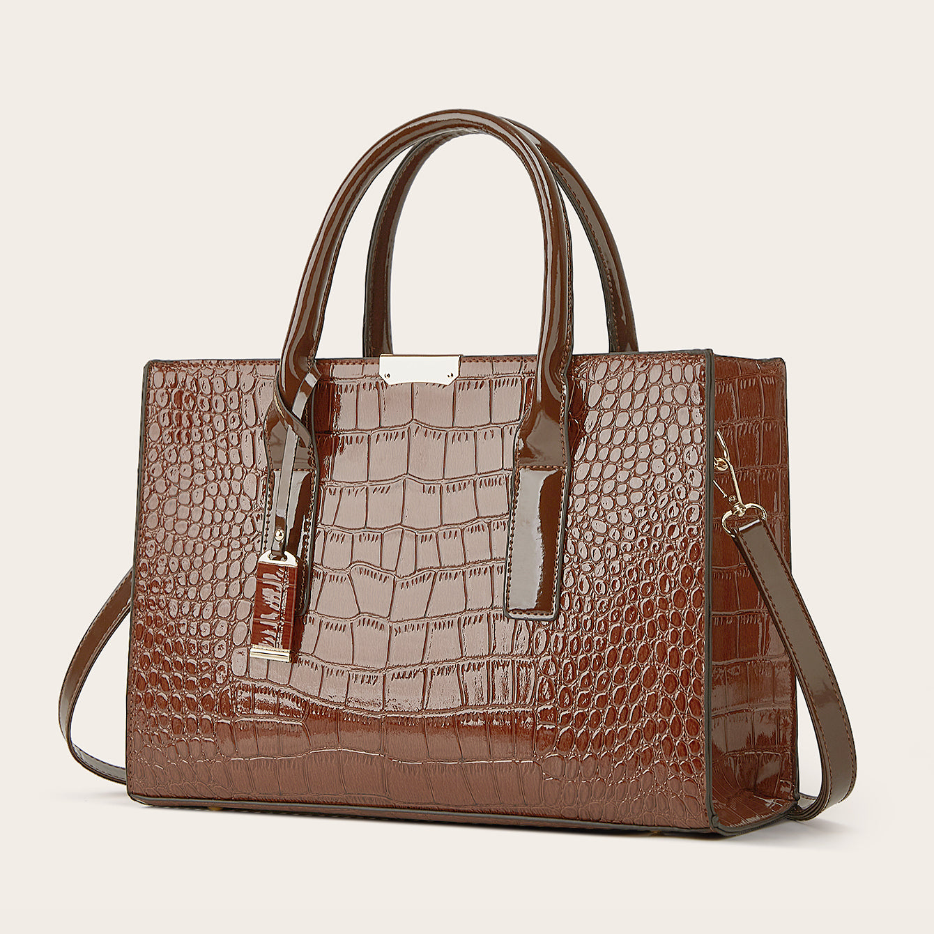 Women's Faux Crocodile Embossed Tote Bag, Large Capacity Shoulder Bag, Handbag, Crossbody Bag