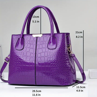 realaiot  Trendy Crocodile Print Tote Bag, Large Capacity Multi-pocket Shoulder Bag, Perfect Underarm Bag For Commuting