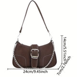 realaiot  Y2K Style Baguette Bag, Trendy Chain Crossbody Bag, Buckle Decor Underarm Purse For Women