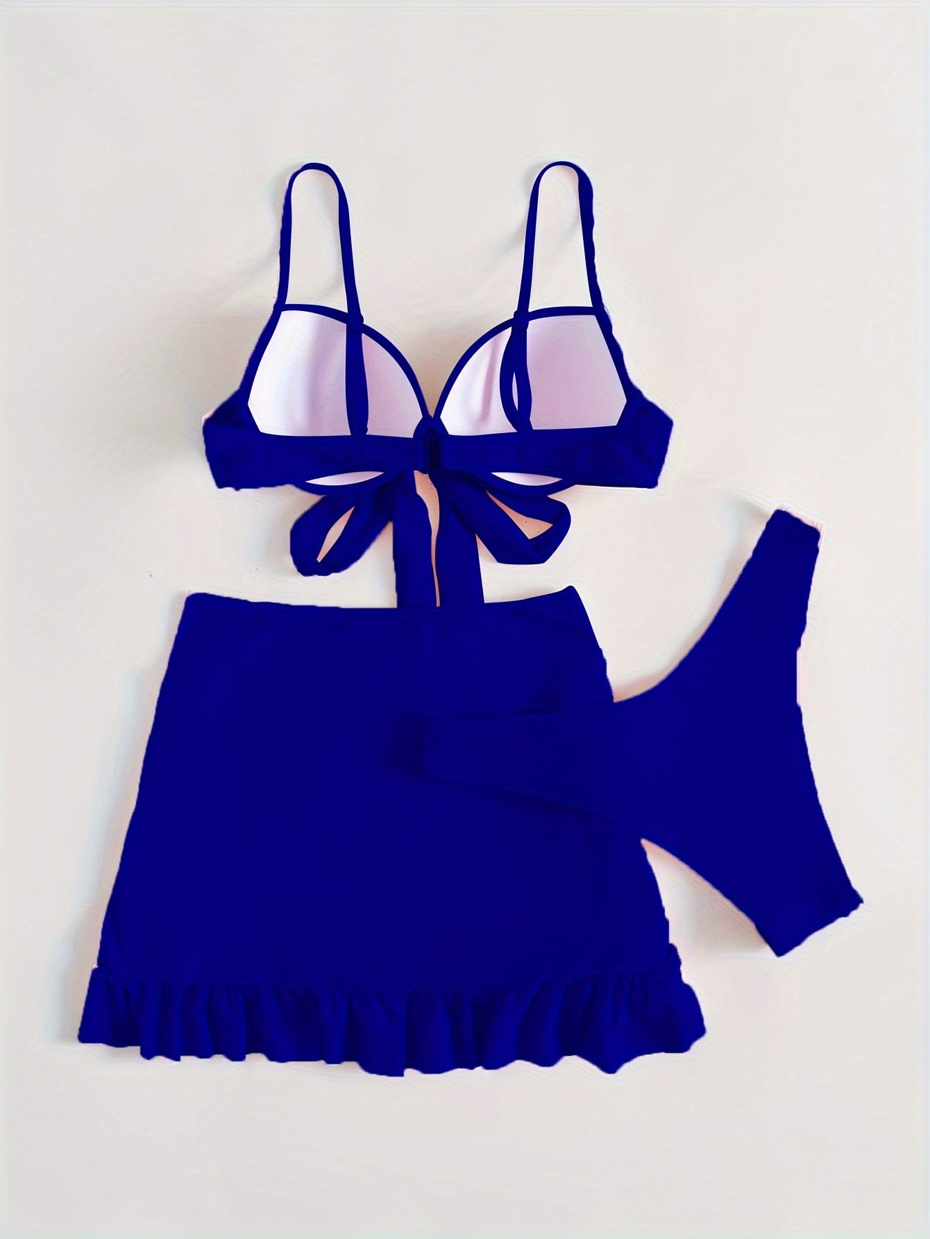 Three-Piece Beach Vacation Bikini Set - Stylish Tie-Front Top, Flirty Ruffle Hem Skirt, and Comfortable Swim Bottoms with Adjustable Straps, Perfect for Summer Getaways and Pool Parties