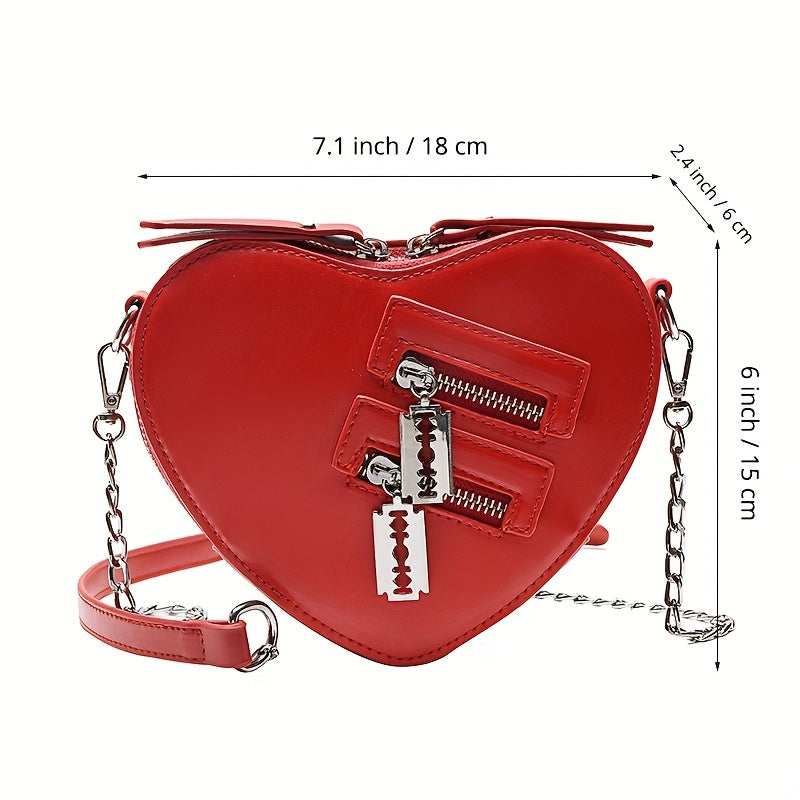 realaiot  Y2K Heart Crossbody Bag, Trendy Chain Shoulder Bag, Multi Zipper Decor Love Purse For Girls & Women