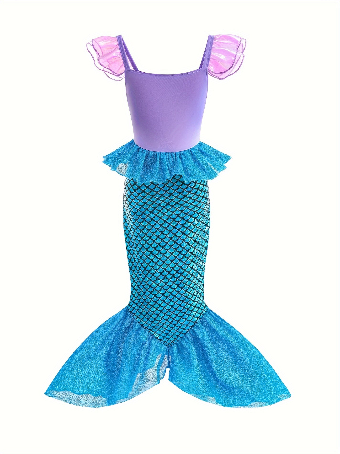 Magical Little Mermaid Princess Dress - Short Sleeve, Tulle Skirt, Summer Dress for Girls - Perfect for Outdoor Play, Birthday Party, and Photo Shoot