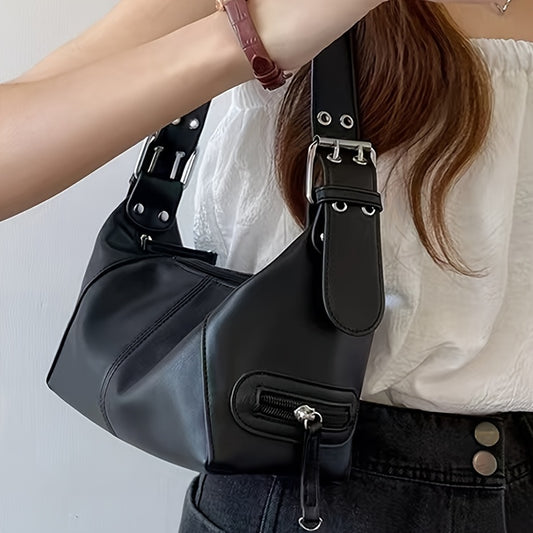 Trendy Multi-pocket Shoulder Bag, Cool Simple Solid Color Handbag, Perfect Underarm Bag For Everyday Use