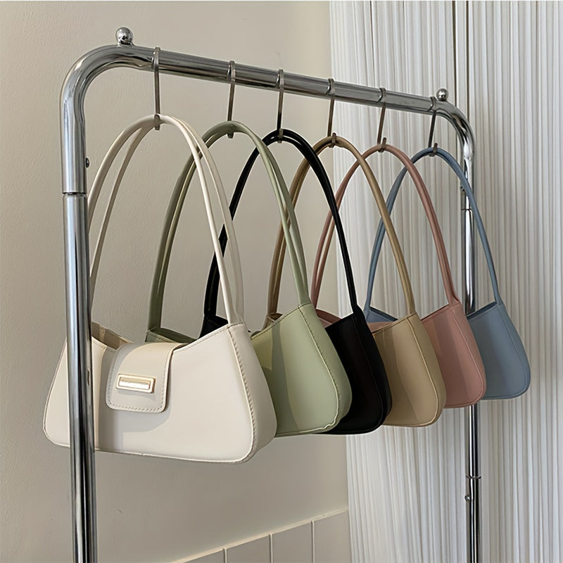 realaiot  Minimalist Shoulder Bag, Simple Solid Color Underarm Bag, Women's Buckle Handbag & Purses