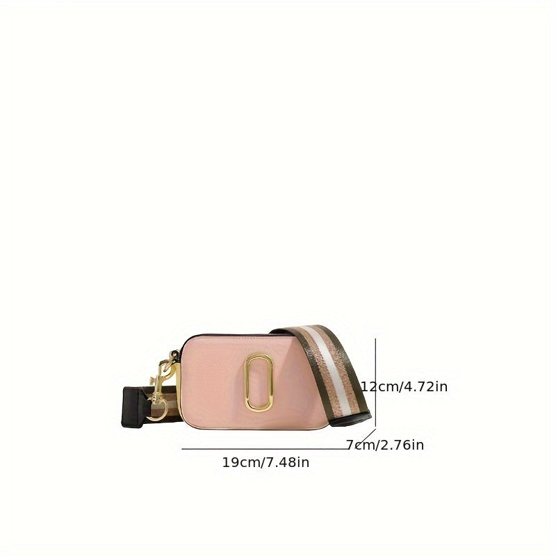 Luxury Square Crossbody Bag, Color Contrast Camera Shoulder Bag, Women's Double Zipper Purse