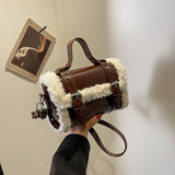 realaiot  Retro Plush Crossbody Bag, Trendy Mini Handbag For Women, Autumn And Winter Fluffy Square Purse