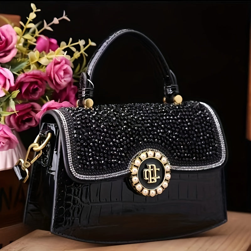 realaiot  Luxury Rhinestone Decor Handbag, Trendy Mini Crossbody Bag, Elegant Evening Purse For Women