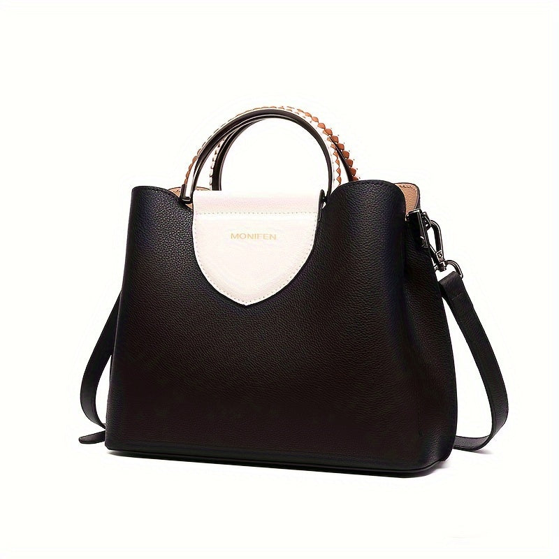 Elegant Genuine Leather Handbag, Solid Color Crossbody Bag, Fashion Shoulder Bag, Purse For Women