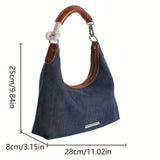 realaiot  Stylish Denim Baguette Bag, All-Match Trendy Underarm Bag, Women's Zipper Shoulder Bag & Purse