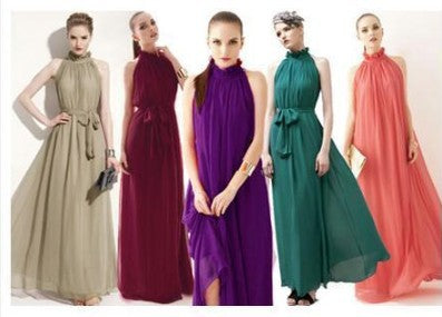 Bohemian Maxi Dress   Hot Halter Stand Collar Chiffon Sexy Dress Extra Long Formal Dress