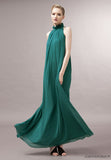 Bohemian Maxi Dress   Hot Halter Stand Collar Chiffon Sexy Dress Extra Long Formal Dress