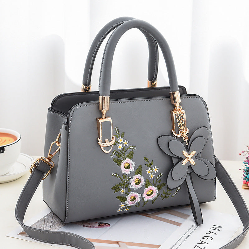 Elegant Floral Pattern Handbag, Women's Fashion Faux Leather Shoulder Bag, Trendy Double Handle Purse