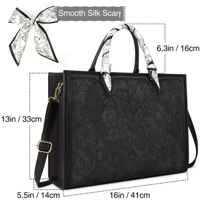 Laptop Bag For Women 39.62 Cm Tote Waterproof PU Leather Computer Business Lightweight Office Briefcase Large Capacity Handbag Shoulder Black