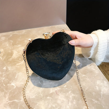 Mini Heart Shaped Prom Purse, Glitter Chain Crossbody Bag, Women's Box Handbag For Wedding & Party