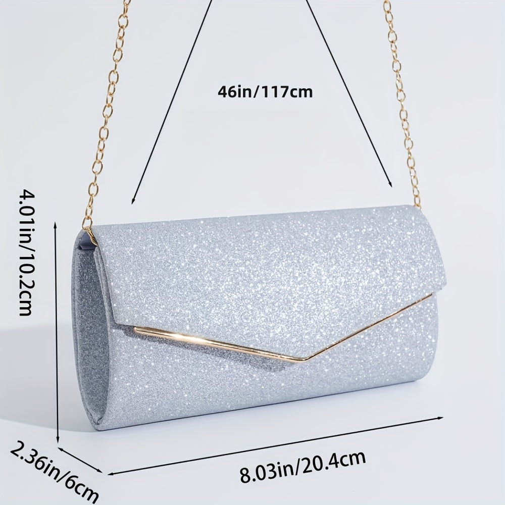 realaiot Fashionable Glitter Long Wallet, Flap Clutch Chain Bag, Women's Elegant Evening Bag For Party For Carnaval Use