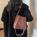 realaiot  Large Capacity Vintage Tote Bag, Niche Design Shoulder Bag, Versatile PU Leather Crossbody Bag For Female