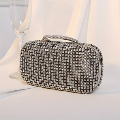 realaiot Shiny Full Rhinestone Evening Bag, Solid Color Chain Dinner Bag, Perfect Handle Bag For Prom, Wedding And Banquet For Carnaval