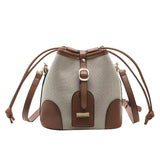 realaiot  Mini Vintage Drawstring Bucket Bag, Retro Canvas Crossbody Bag, Women's Casual Handbag & Shoulder Purse (17.98cm X 17.98cm X 11.0cm)