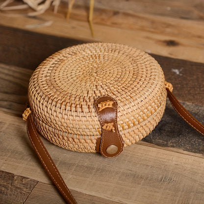 Mini Rattan Woven Round Bag, Boho Style Square Beach Bag, Fashion Straw Braided Crossbody Purses (18.01x7.01cm)
)