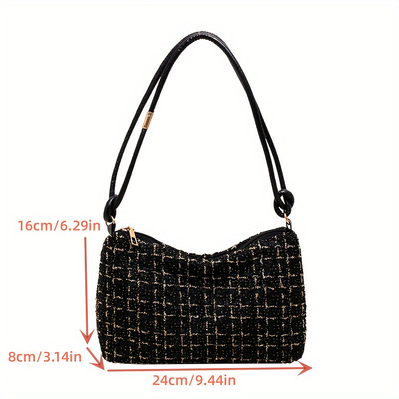 realaiot  Trendy Color Blocking Plaid Shoulder Bag, Casual Zipper Handbag, Perfect Underarm Bag For Commuting