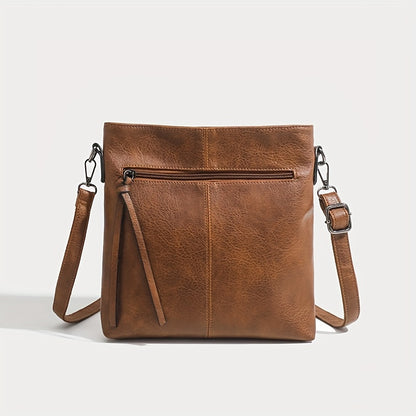 realaiot  Retro Simple Crossbody Bag, Casual Vertical Shoulder Bag, Faux Leather Messenger Bag