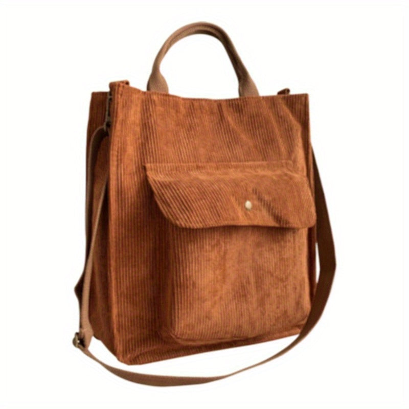 Trendy Corduroy Shoulder Bag, Large Capacity Casual Simple Tote Bag, Women's Fashion Versatile Crossbody Bag & Shopping Bag For Commuting & Outdoors