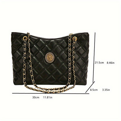 realaiot  Argyle Quilted Shoulder Bag, Luxury Chain Handbag For Women, Fashion PU Leather Crossbody Bag