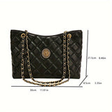 realaiot  Argyle Quilted Shoulder Bag, Luxury Chain Handbag For Women, Fashion PU Leather Crossbody Bag