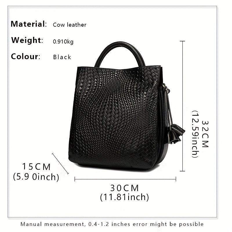 Women's Woven Tote Bag, Fashion Leather Crossbody Bag, Large Capacity Handbag For Commuter