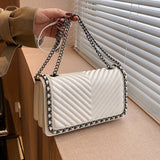 realaiot  Simple Design Flap Shoulder Bag, PU Leather Square Crossbody Bag, Fashion Quilted Decor Satchel Bag
